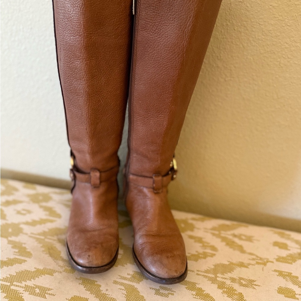 Tory Burch Brown Heeled Boots with Medallion - Picture 2 of 11